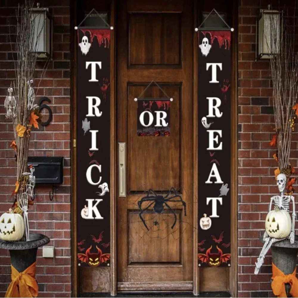 Trick or Treat Halloween Banners 3pc Door Decorations Porch Hanging Signs New